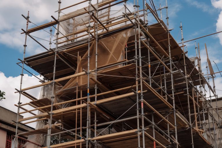 Andamios metálicos instalados alrededor de una estructura en construcción